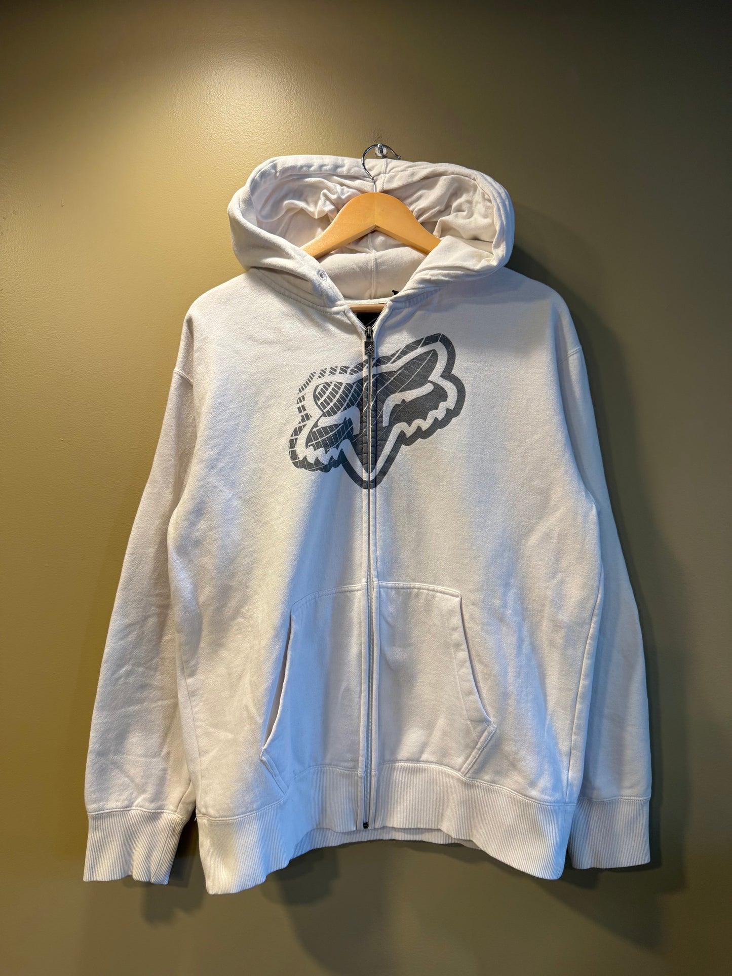 Vintage Fox Racing White Zip-Up Hoodie Sweatshirt- L