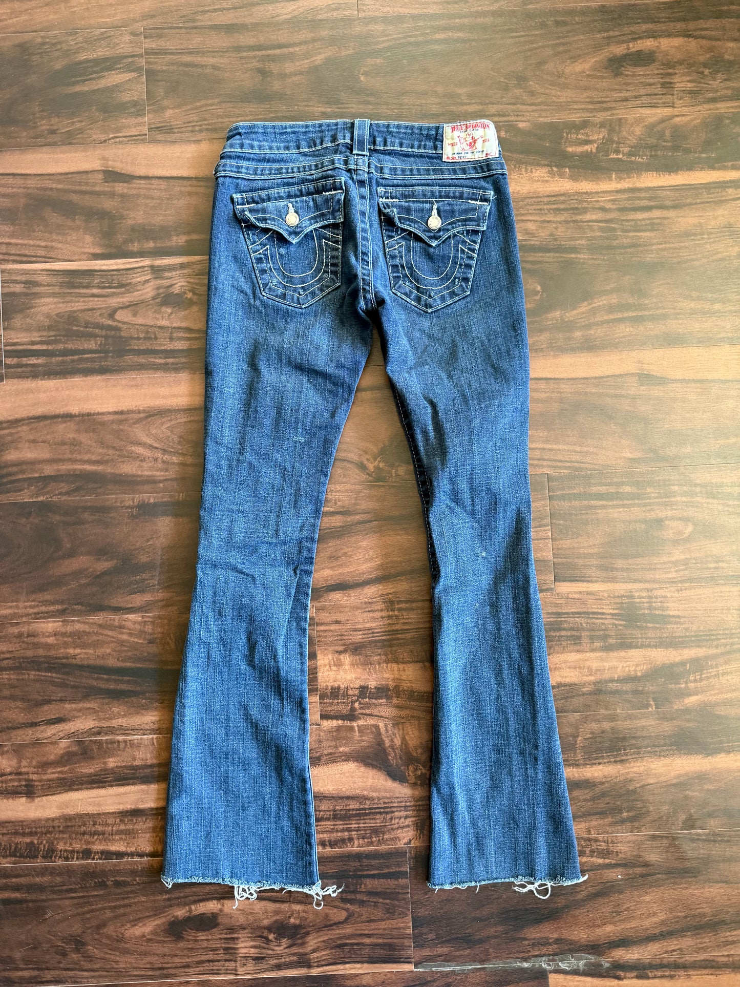 Vintage True Religion Dark Wash Distressed Flare Denim Jeans- 28x31