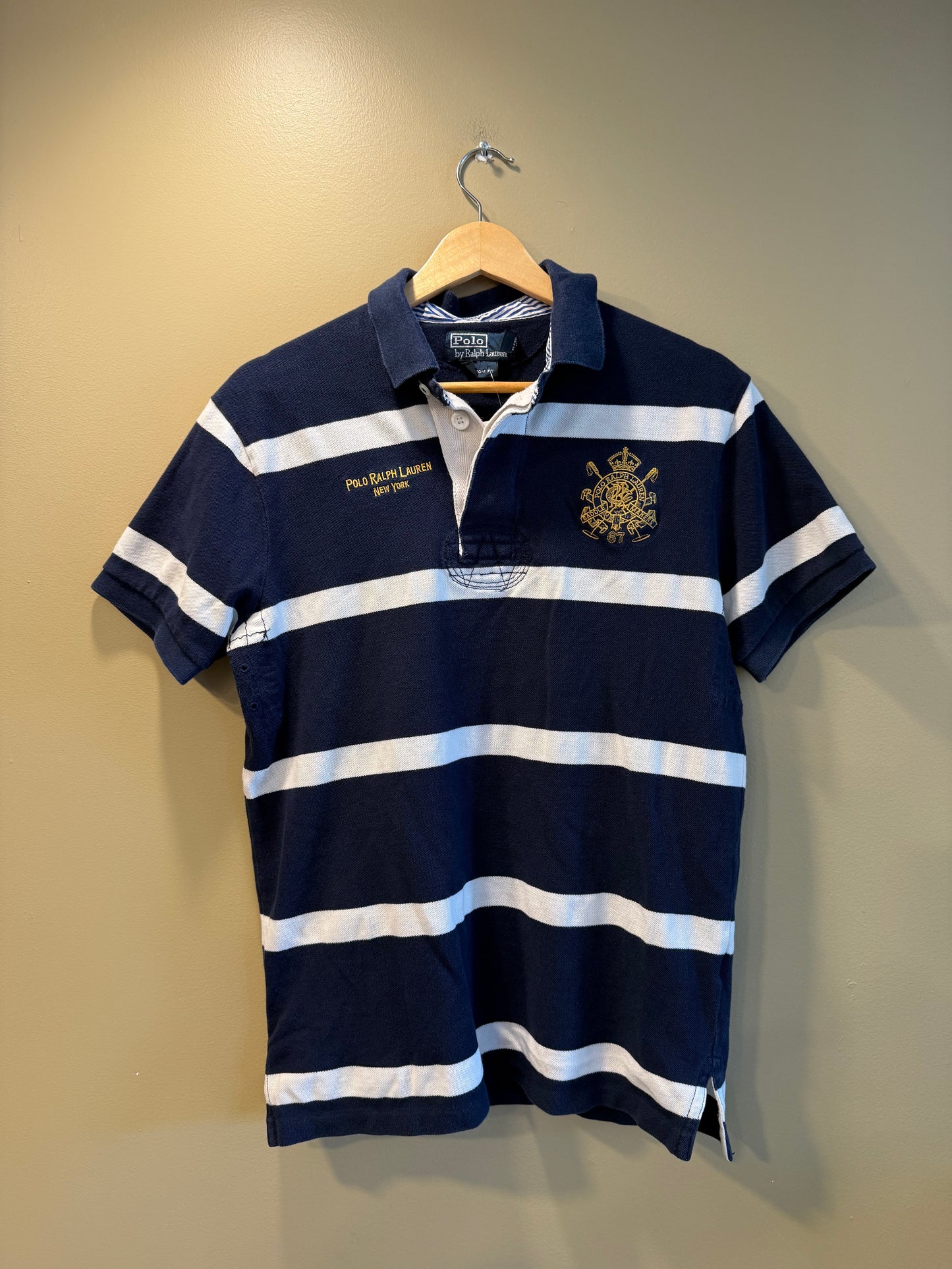 Vintage Polo Ralph Lauren Navy Blue Striped Polo Shirt- M