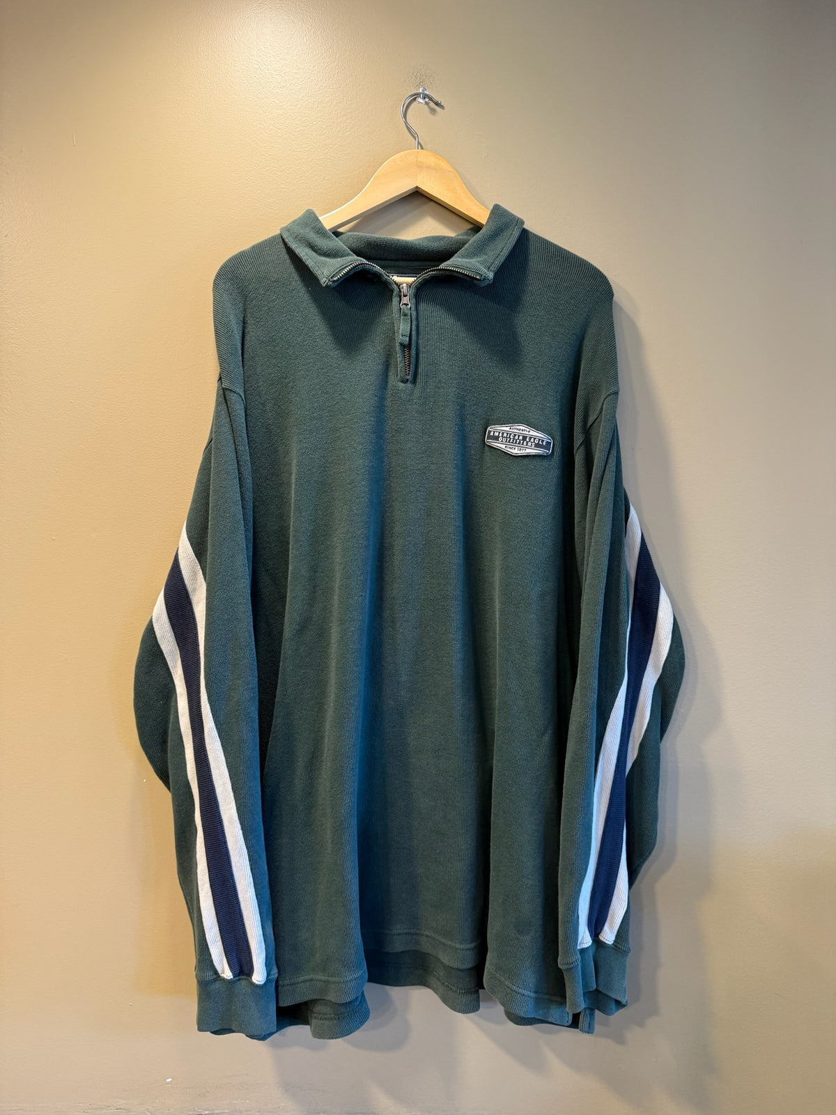 Vintage Y2K American Eagle Green Zip Collared Sweatshirt - XXL