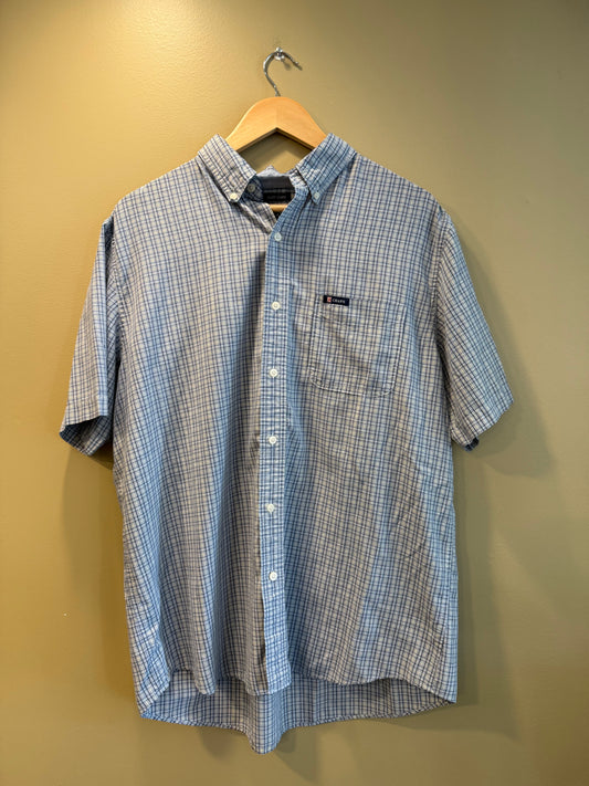 Vintage Chaps Ralph Lauren Blue Checkered Button-Up Shirt- L