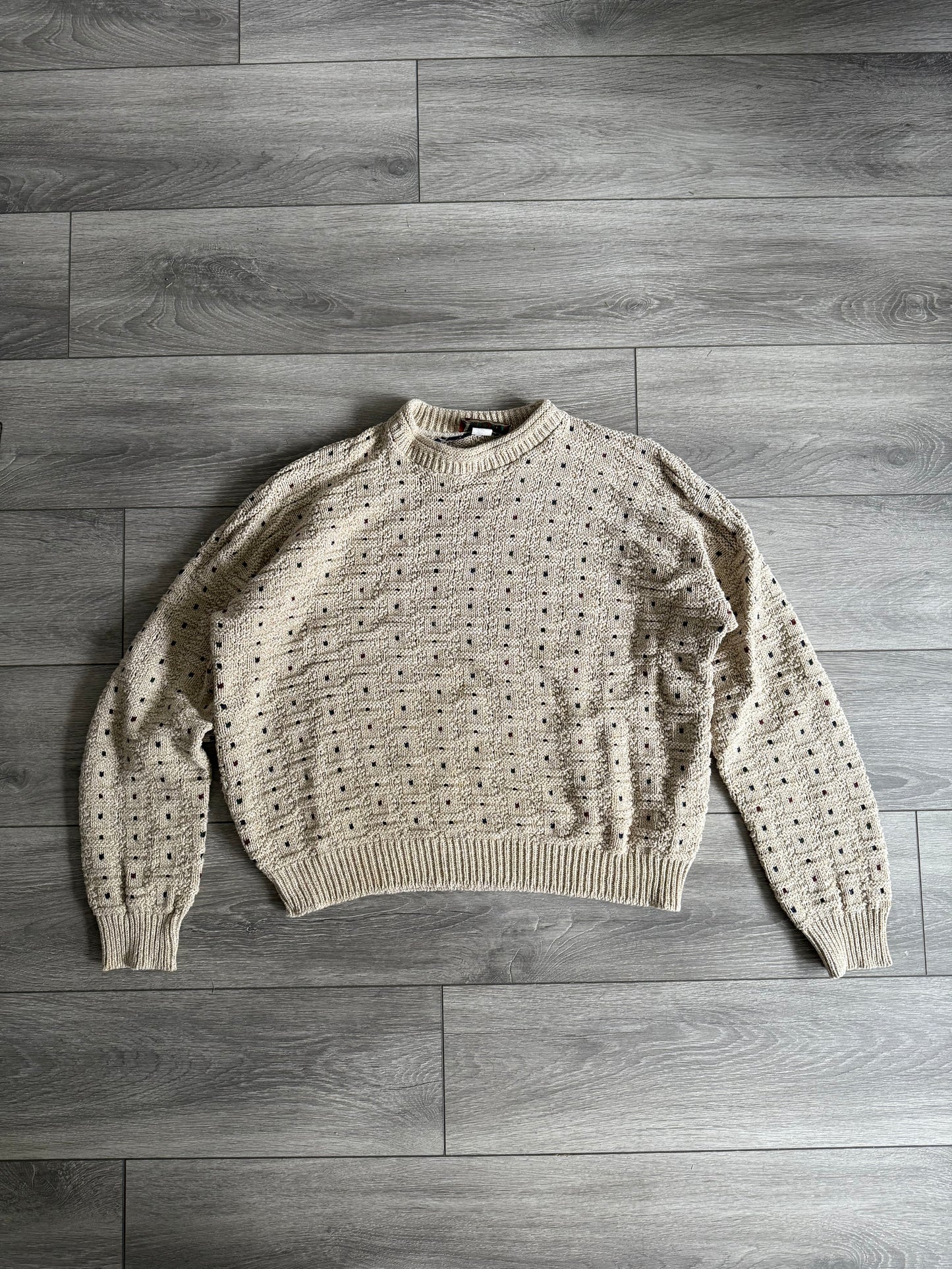 Vintage White & Multi-Color Speckle-Knit Cotton Sweater- XL