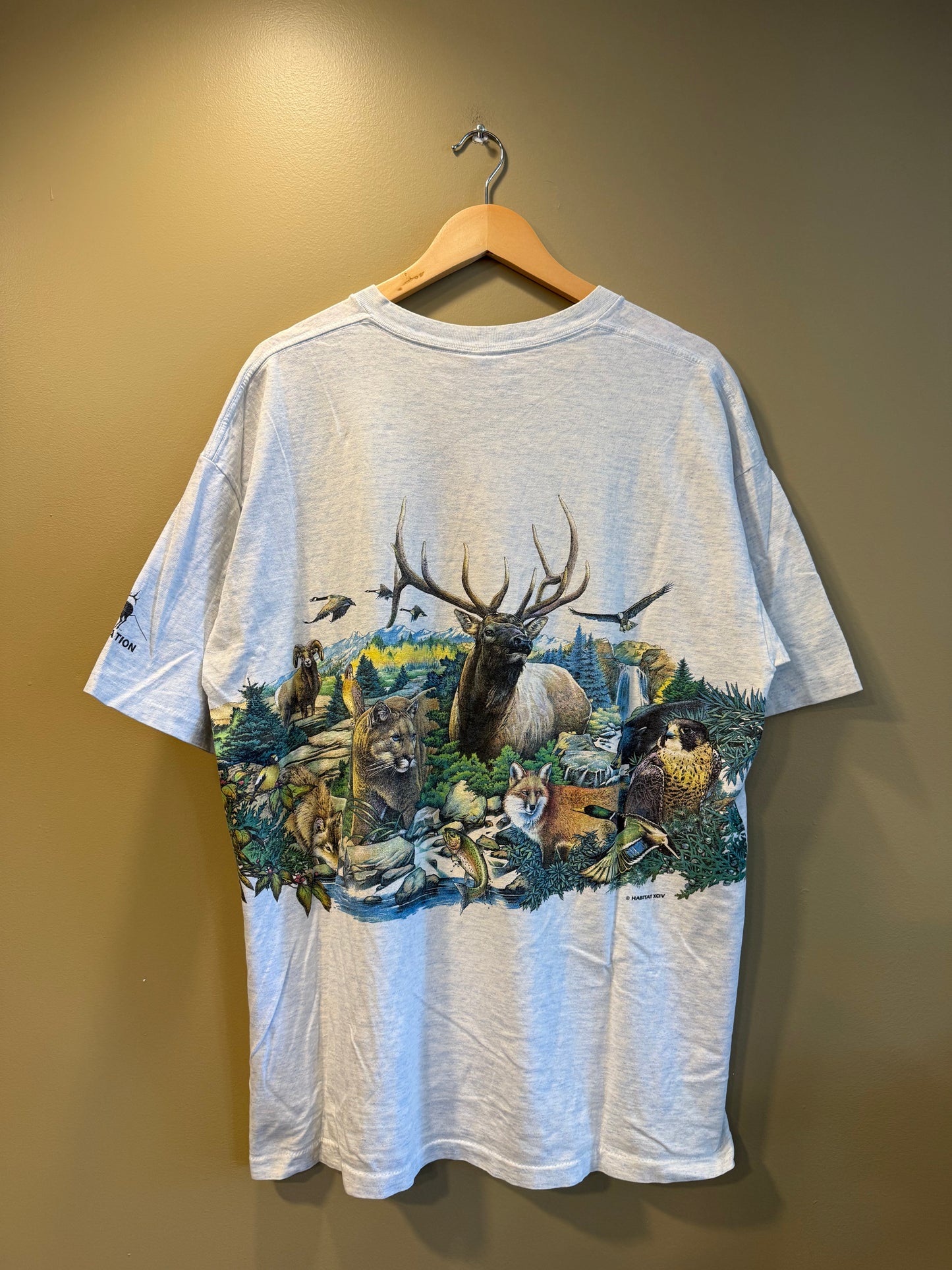 Vintage Rocky Mountain Elk Foundation Nature Wrap-Around Print T-Shirt- XL