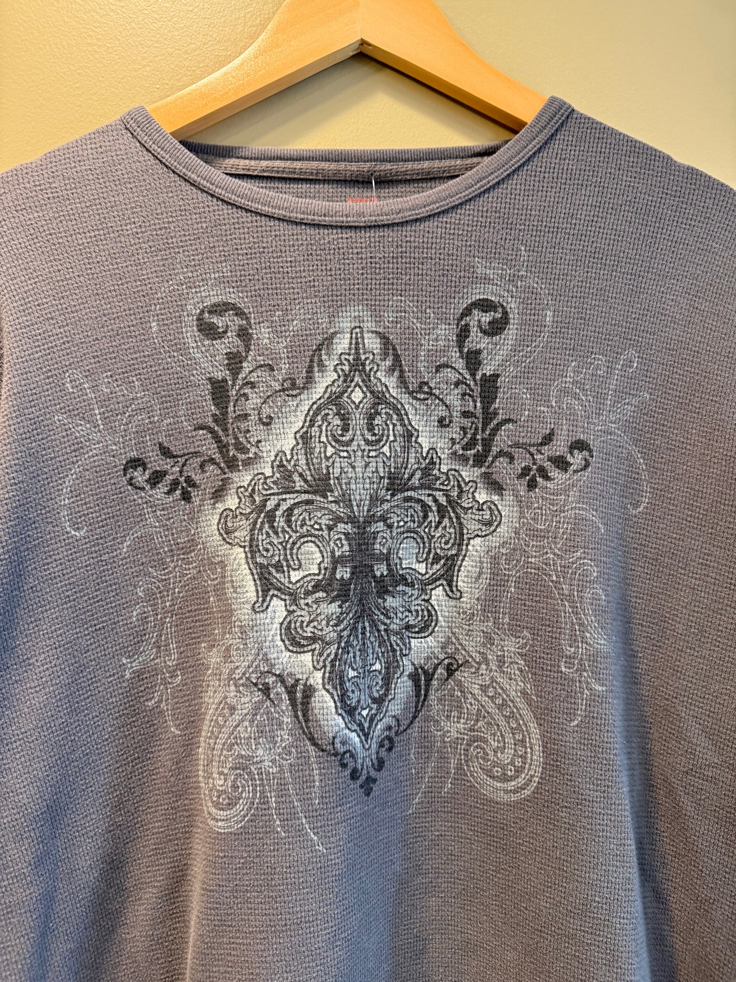 Vintage JF Gray Gothic Long Sleeve Thermal T-Shirt- XL
