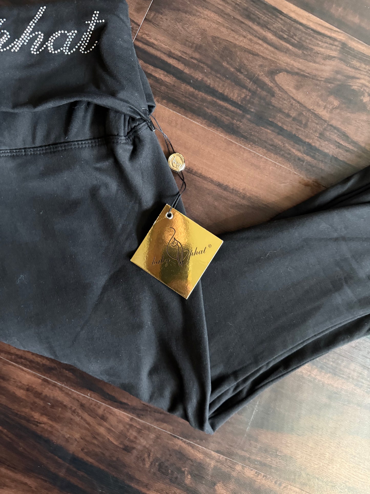 Baby Phat Rhinestone Roll Over Black Leggings- L