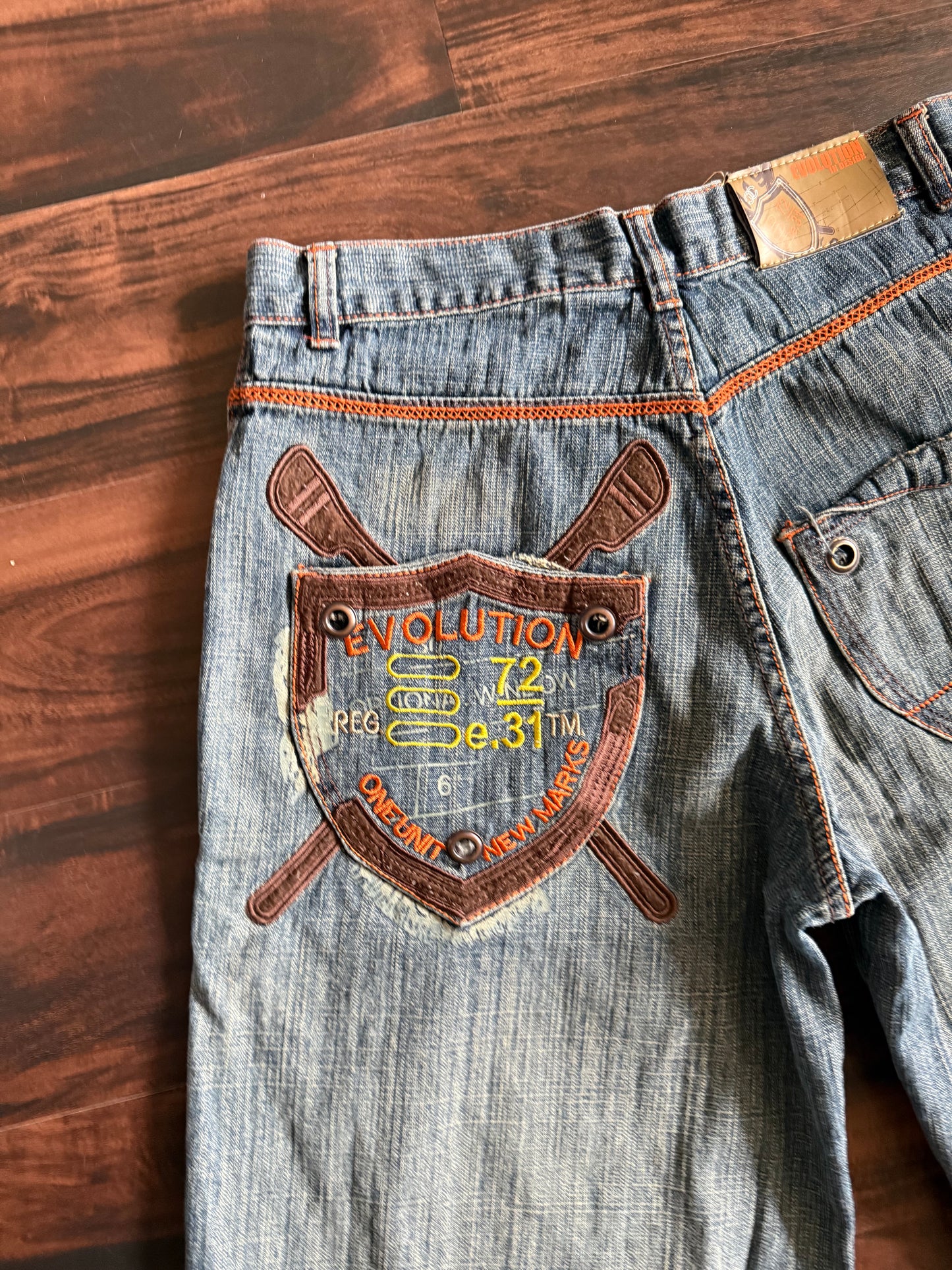 Vintage Y2K Evolution Embroidered Denim Jean Shorts- 34