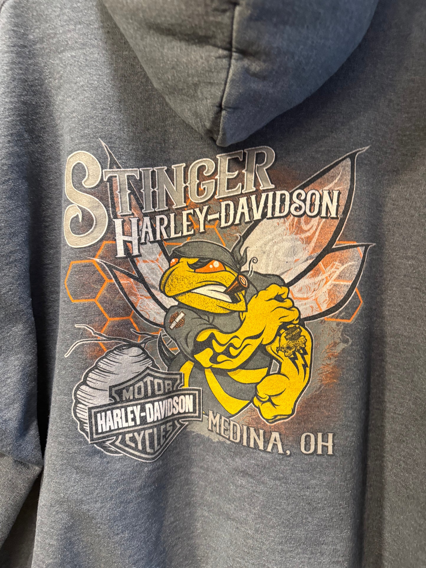 Vintage Harley Davison Dark Gray Bee Hoodie- XXL