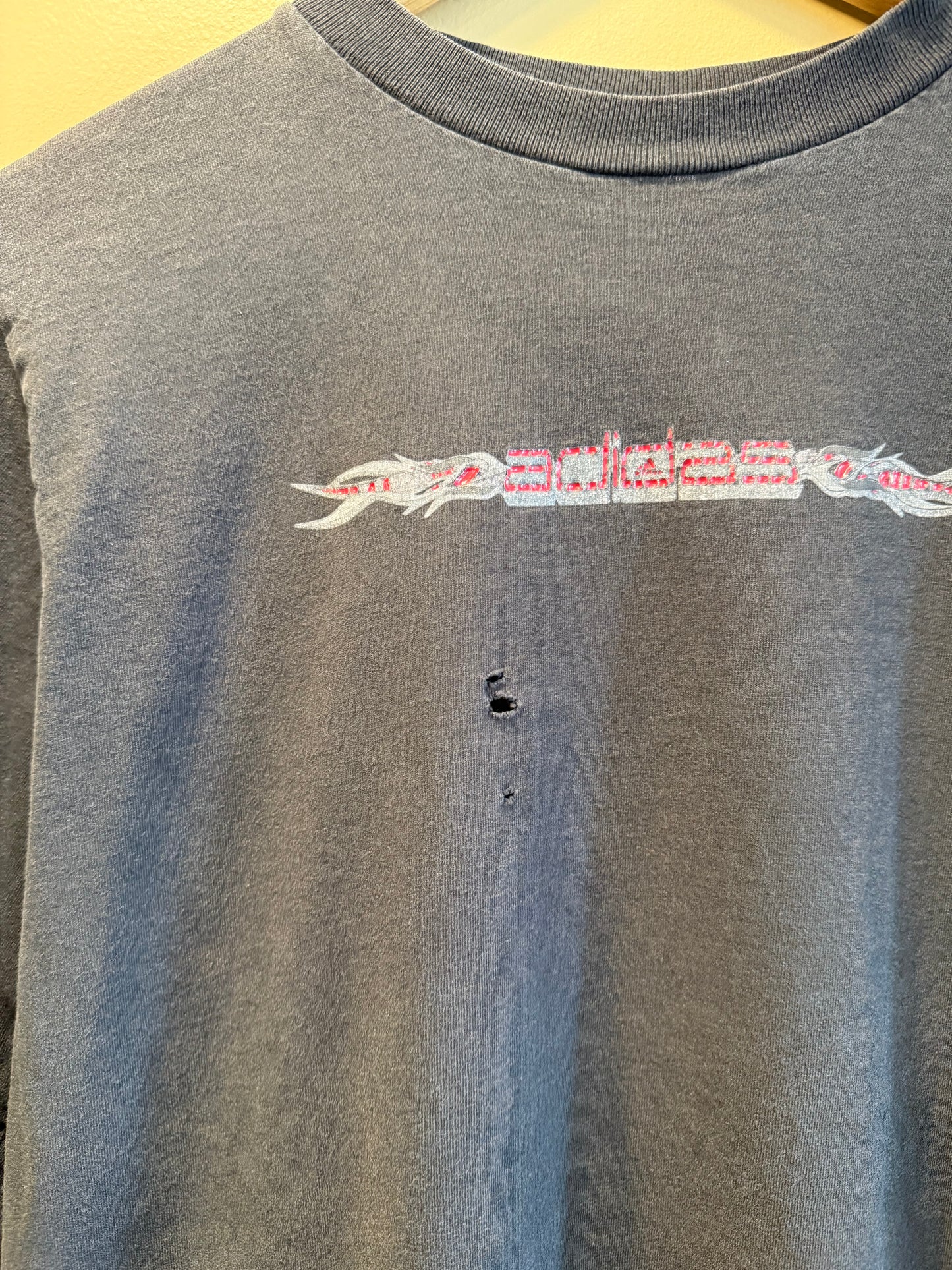 Vintage Y2K Adidas Distressed Black Long Sleeve T-Shirt- M