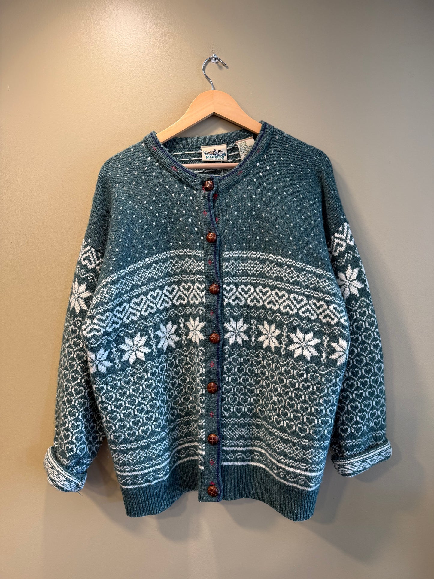 Vintage Northern Reflections Green Patterned Sweater- L