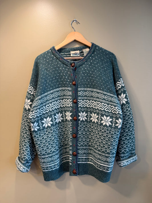 Vintage Northern Reflections Green Patterned Sweater- L
