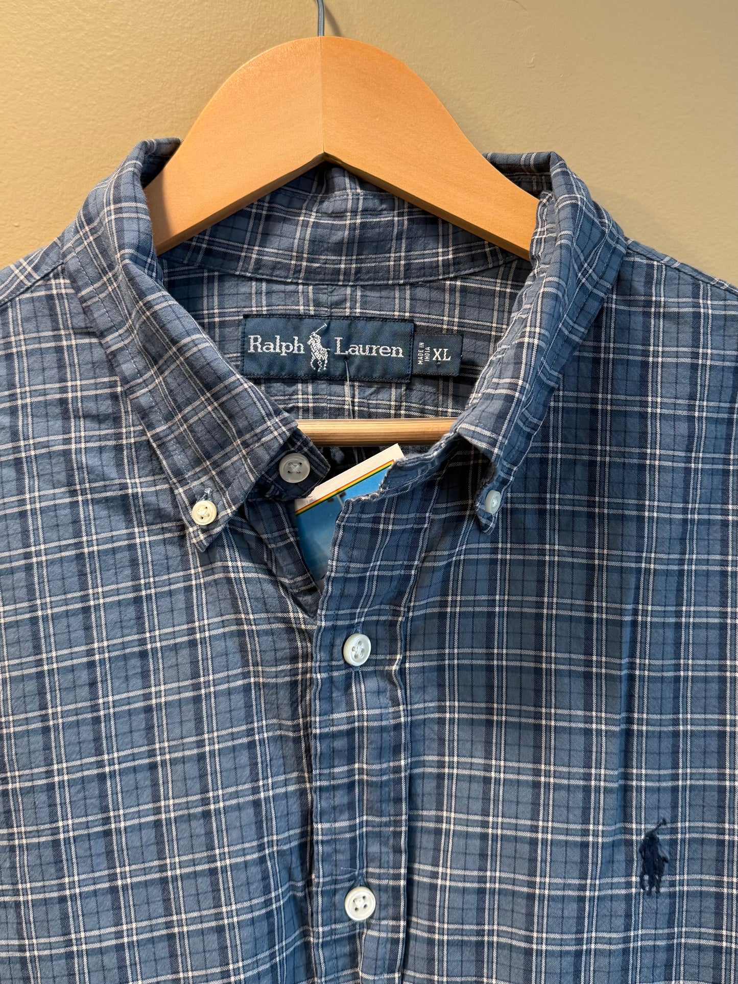 Vintage Polo Ralph Lauren Blue Checkered Button-Up Shirt- XL