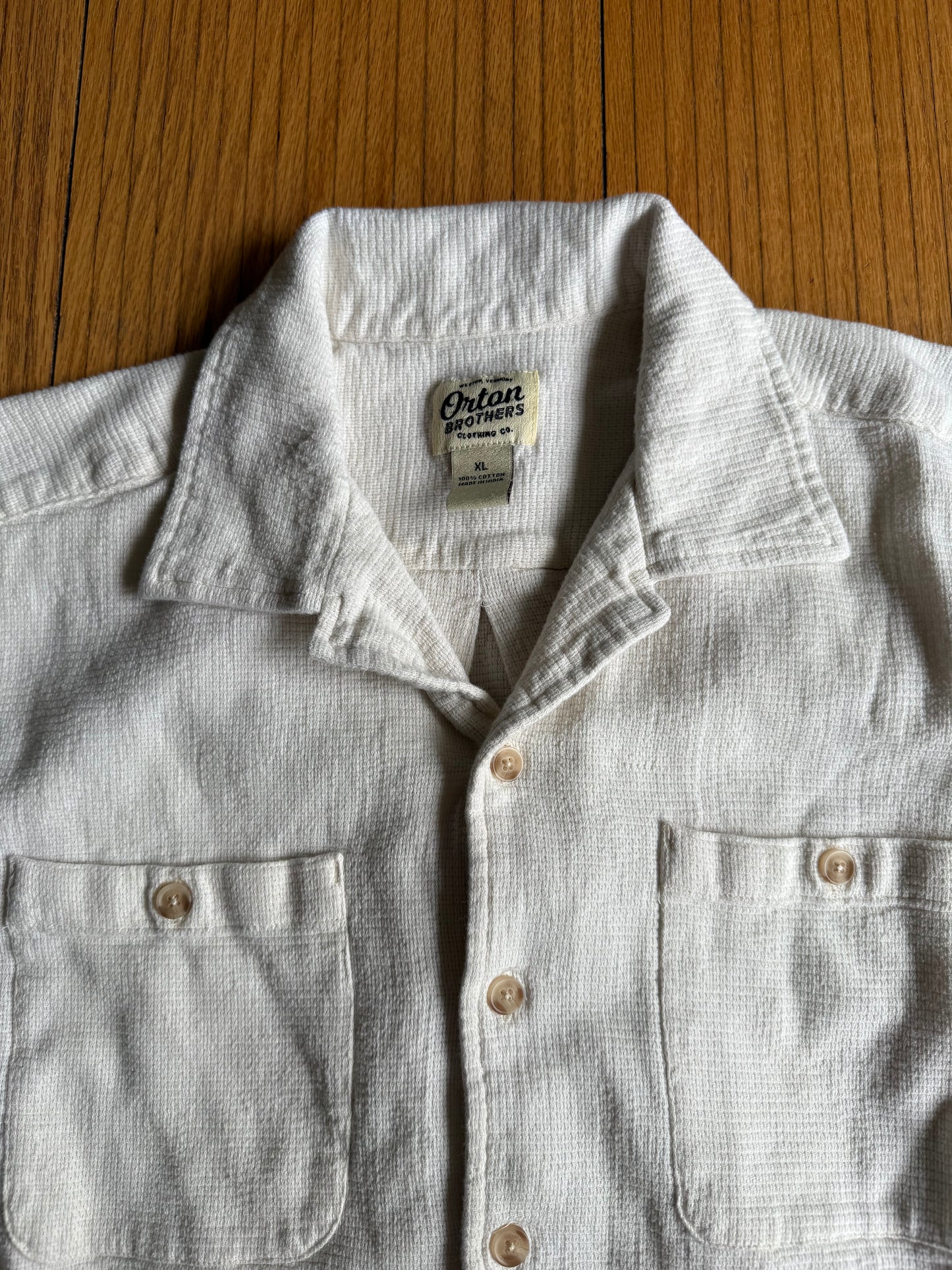 Vintage Orton Brothers Off White Linen Camp Collar Button-Down Shirt- XL
