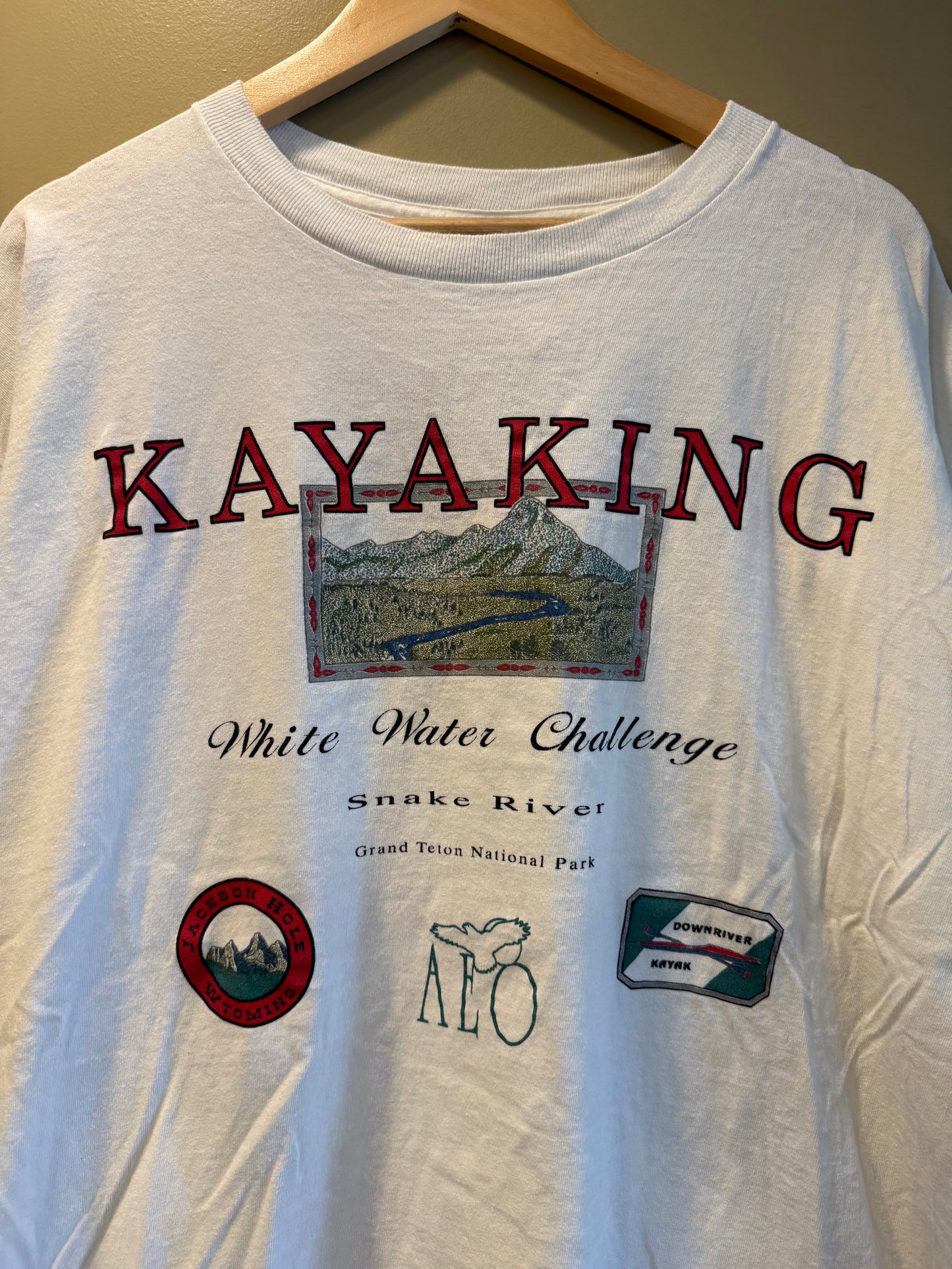 Vintage American Eagle White Water Kayaking Snake River Grand Teton National Park T-Shirt- XL