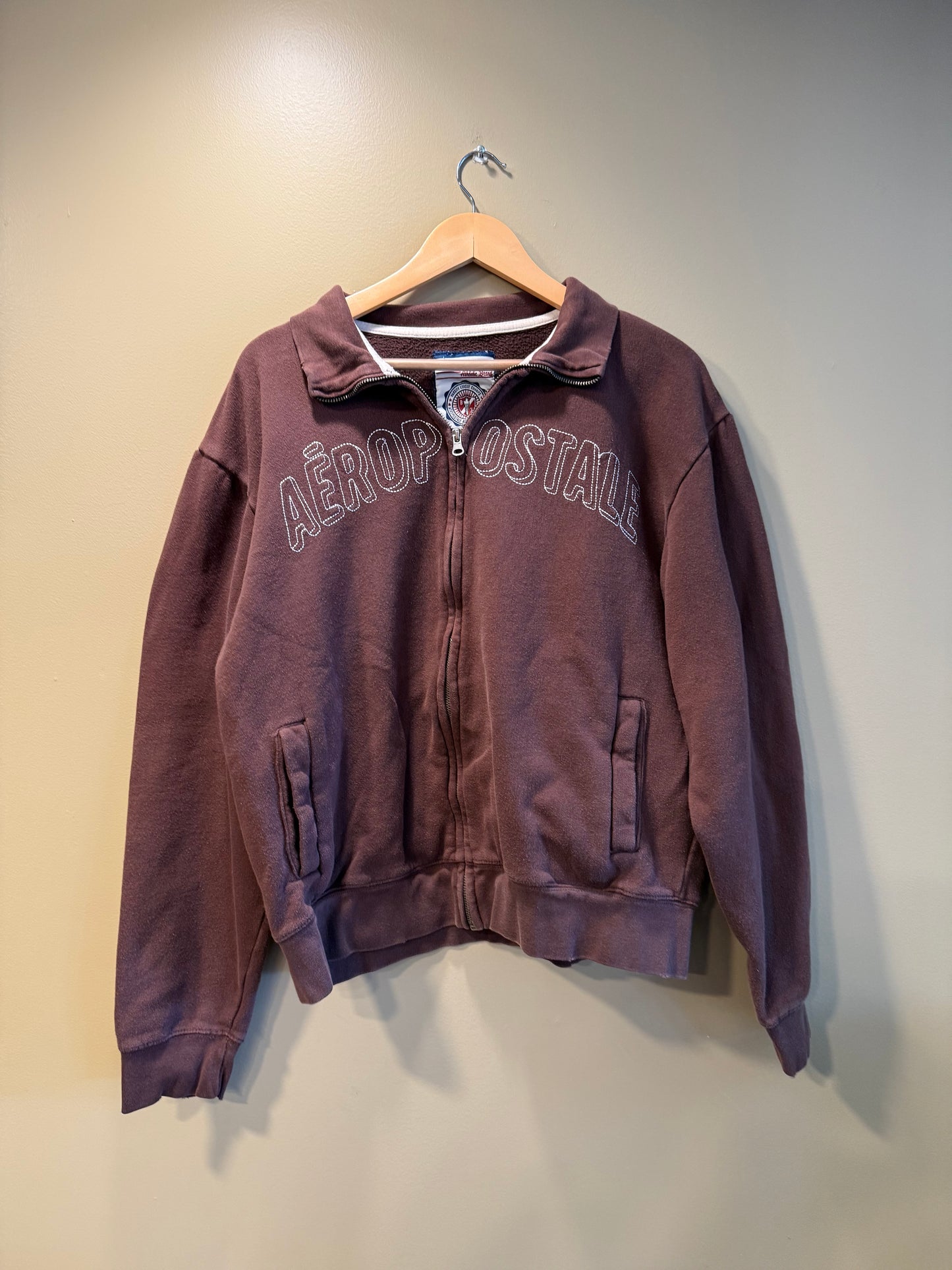 Vintage Y2K Aeropostale Brown Collared Zip-Up Sweatshirt- XL