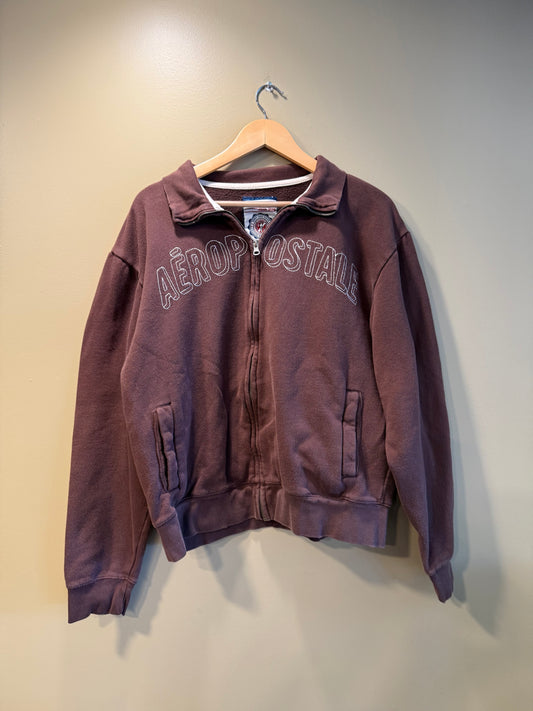 Vintage Y2K Aeropostale Brown Collared Zip-Up Sweatshirt- XL