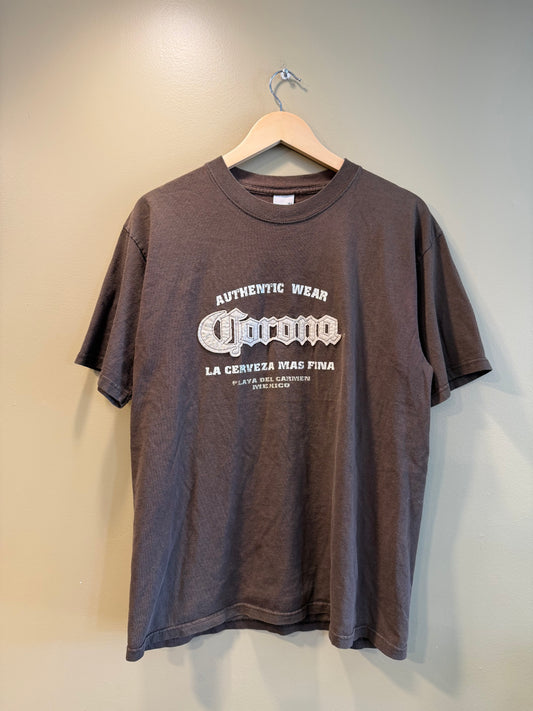 Vintage Y2K Corona Beer Brown Embroidered T-Shirt- L