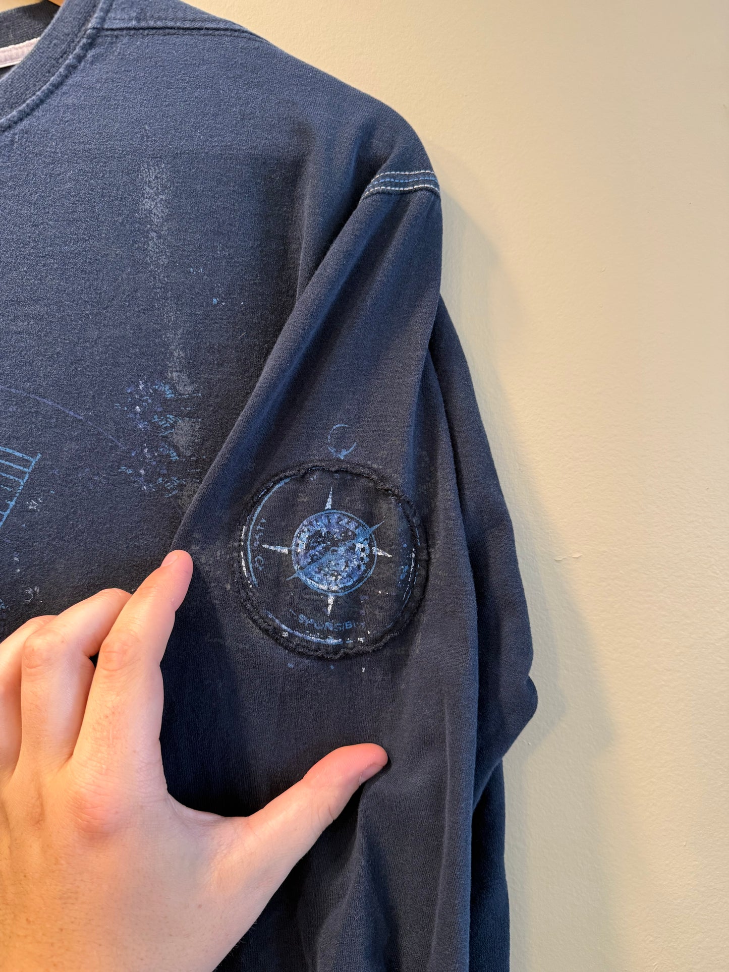 Vintage Y2K Point Zero Black Compass Long Sleeve T-Shirt- M