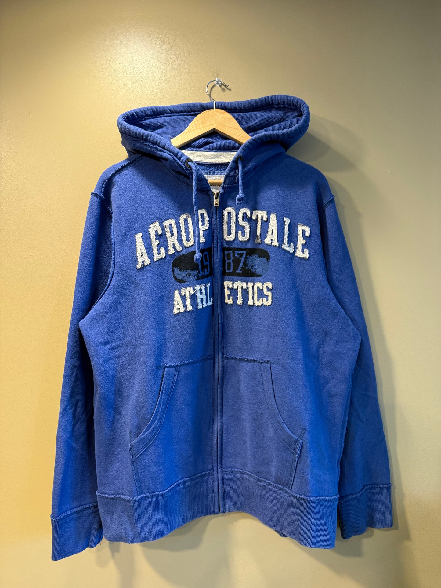 Vintage Aeropostale Athletics Blue Zip-Up Hoodie Sweatshirt- XL