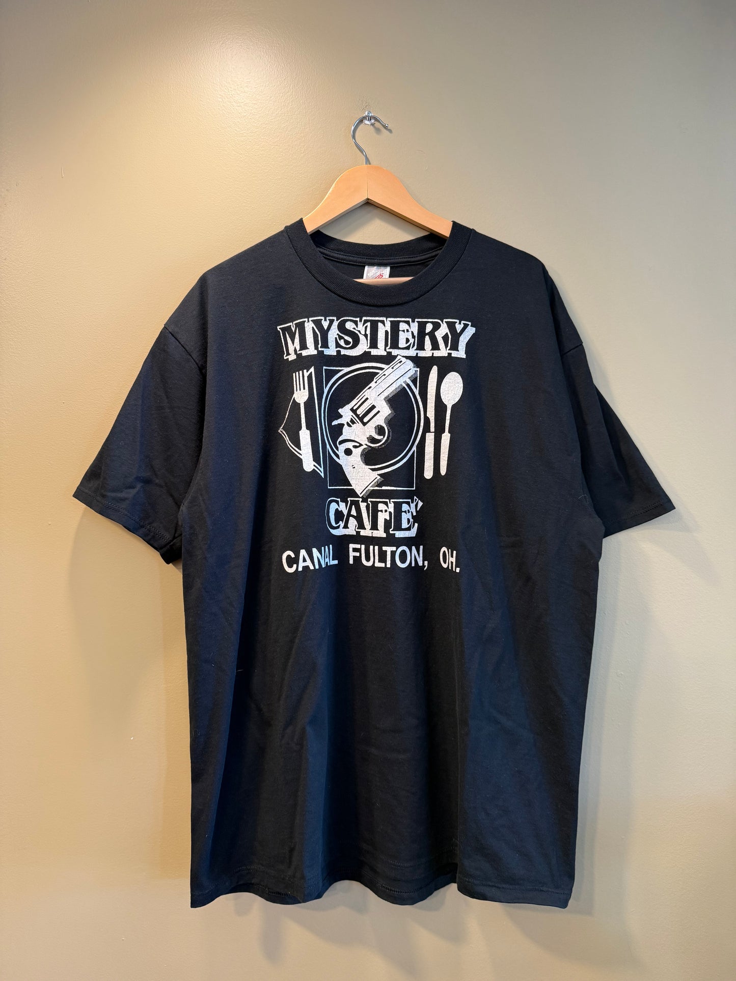 Vintage Mystery Cafe Black Pistol T-Shirt- XL/XXL