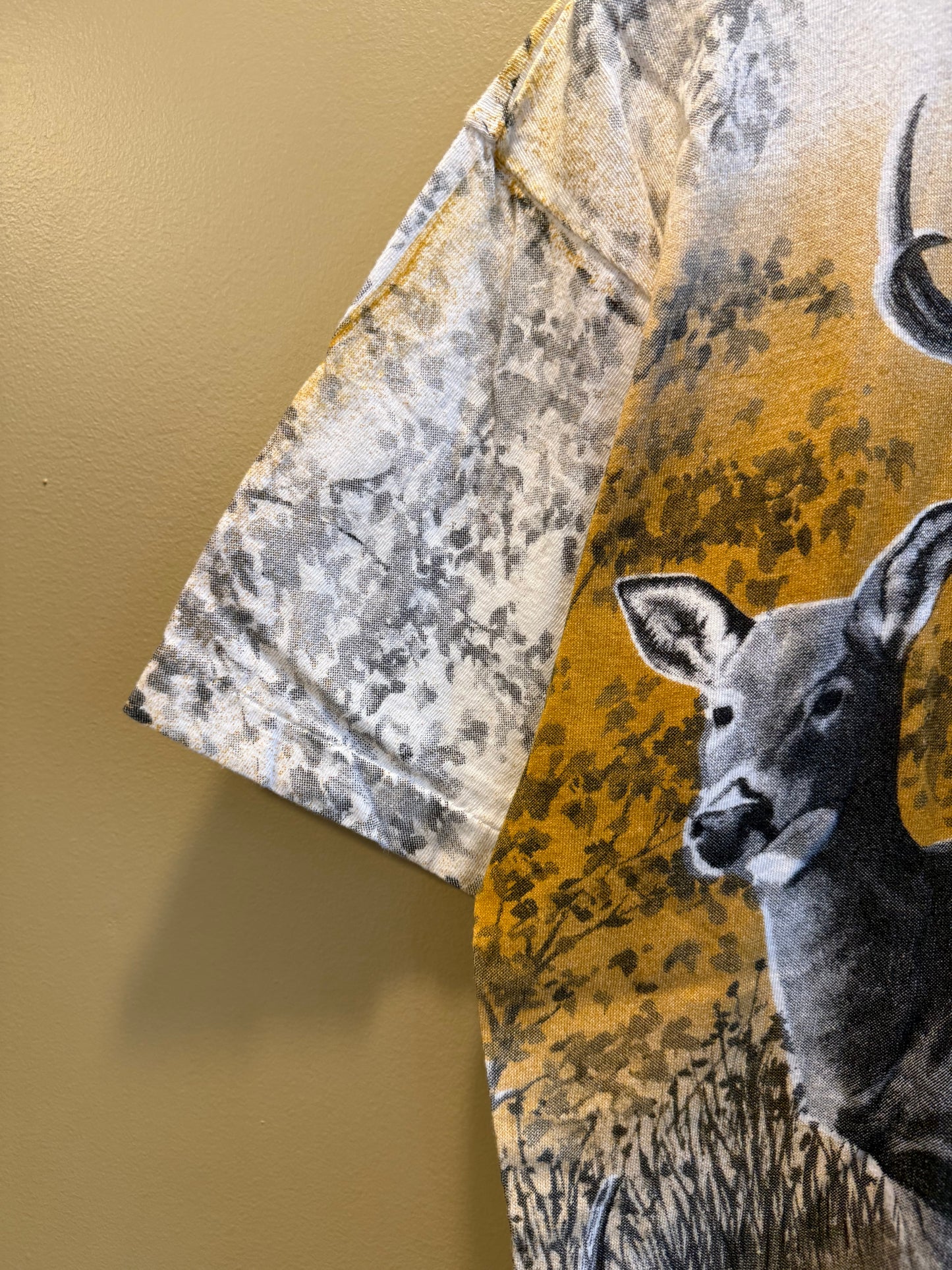 Vintage White Tail Deer All Over Print T-Shirt- XL
