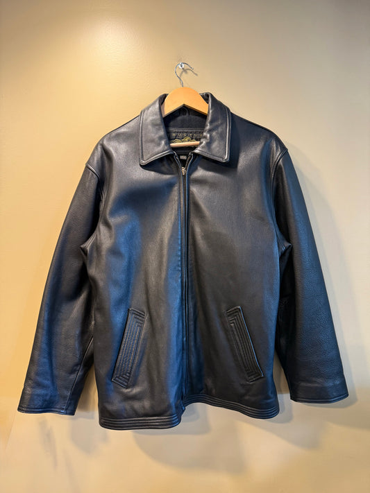 Vintage Structure Black Leather Zip-Up Jacket- S