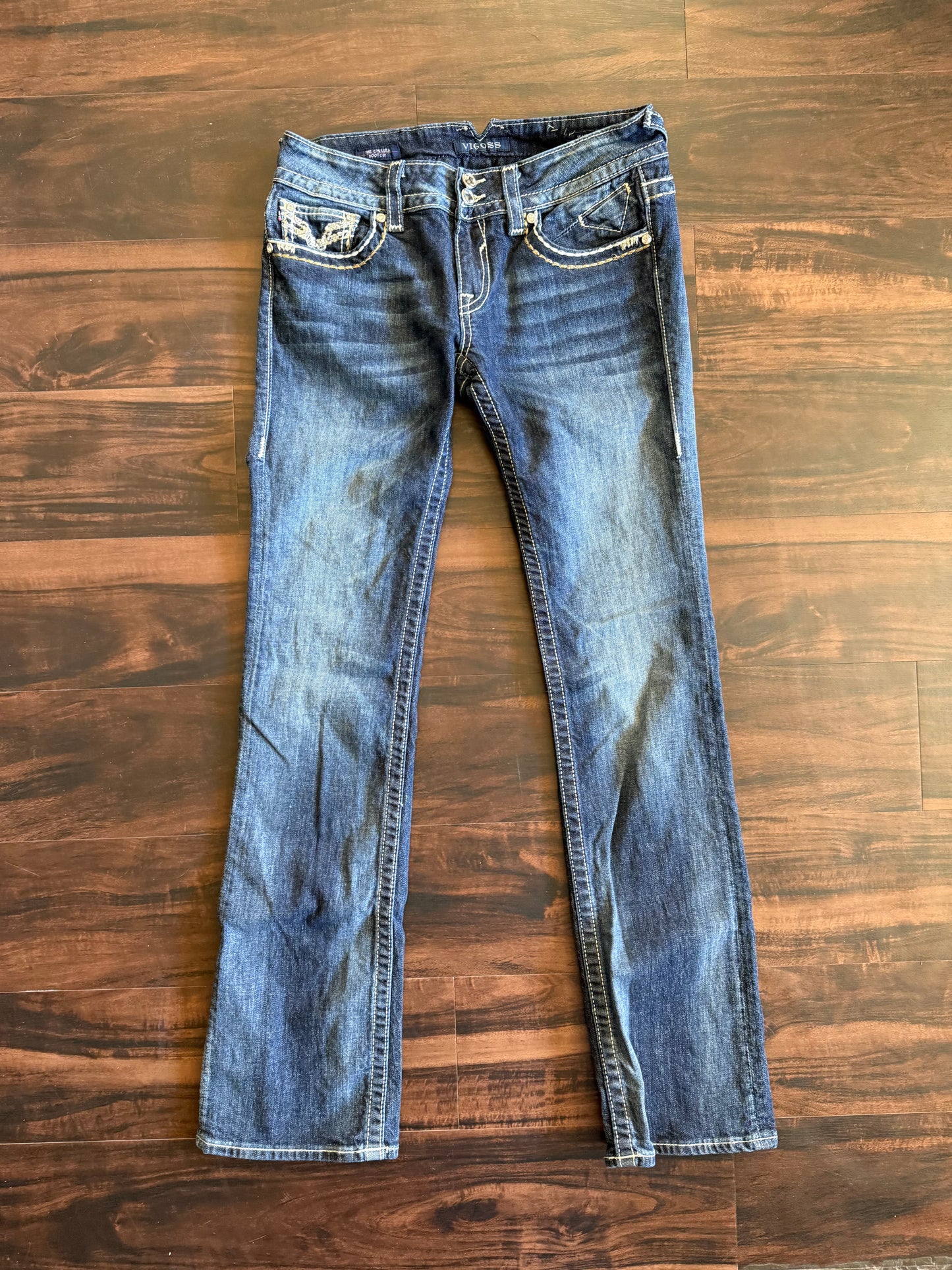 Vintage Y2K Vigoss Dark Wash Low Rise Flared Denim Jeans- 30x34