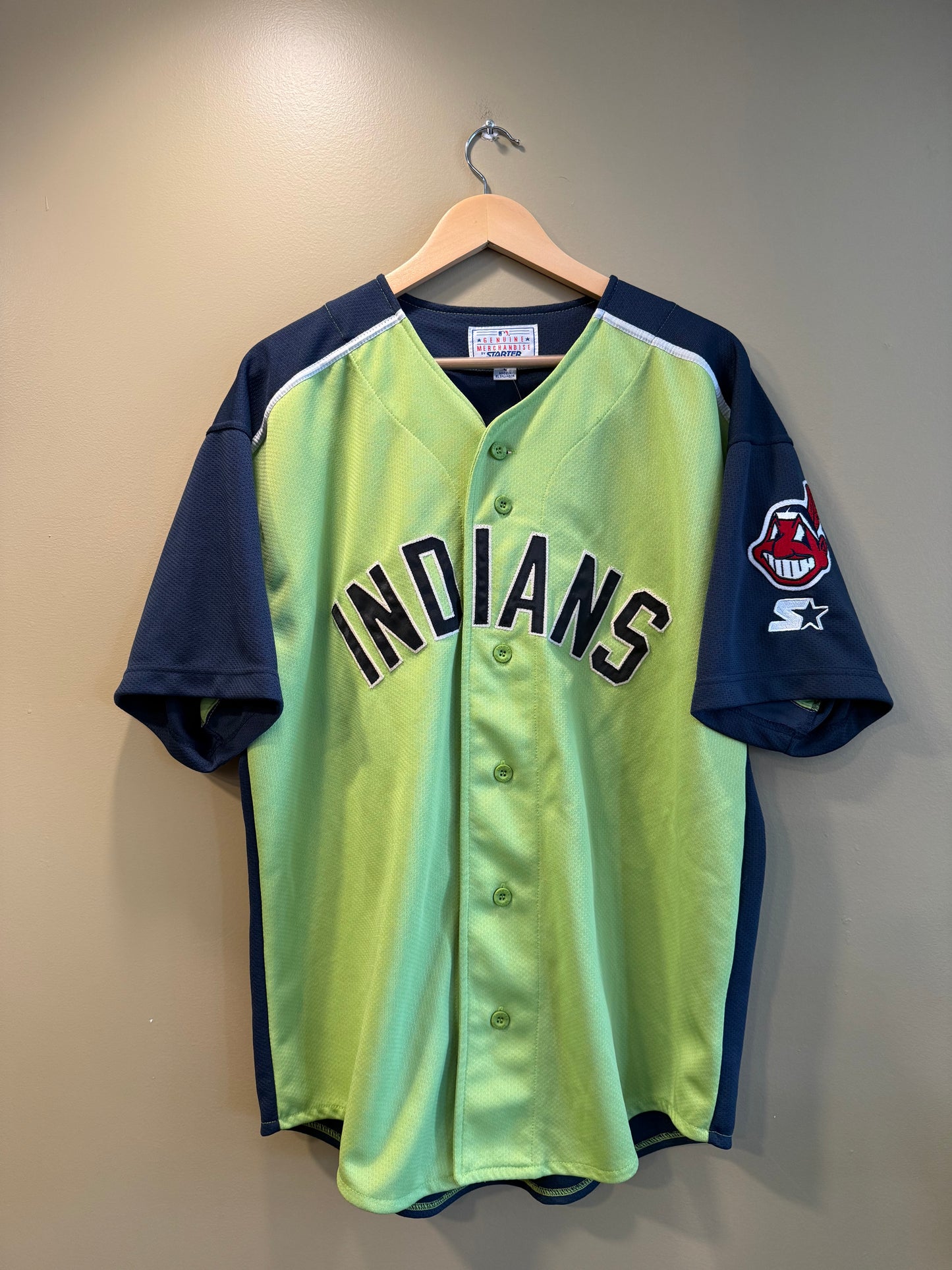 Vintage Starter Cleveland Indians Green & Blue Alternate Baseball Jersey- L