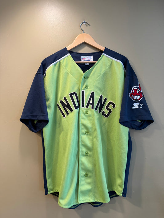 Vintage Starter Cleveland Indians Green & Blue Alternate Baseball Jersey- L