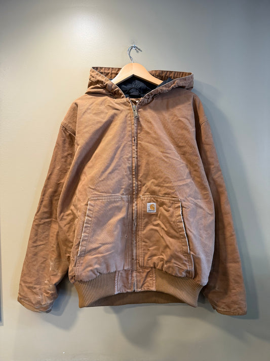 Vintage Carhartt Tan Workwear Hooded Zip-Up Jacket- XL