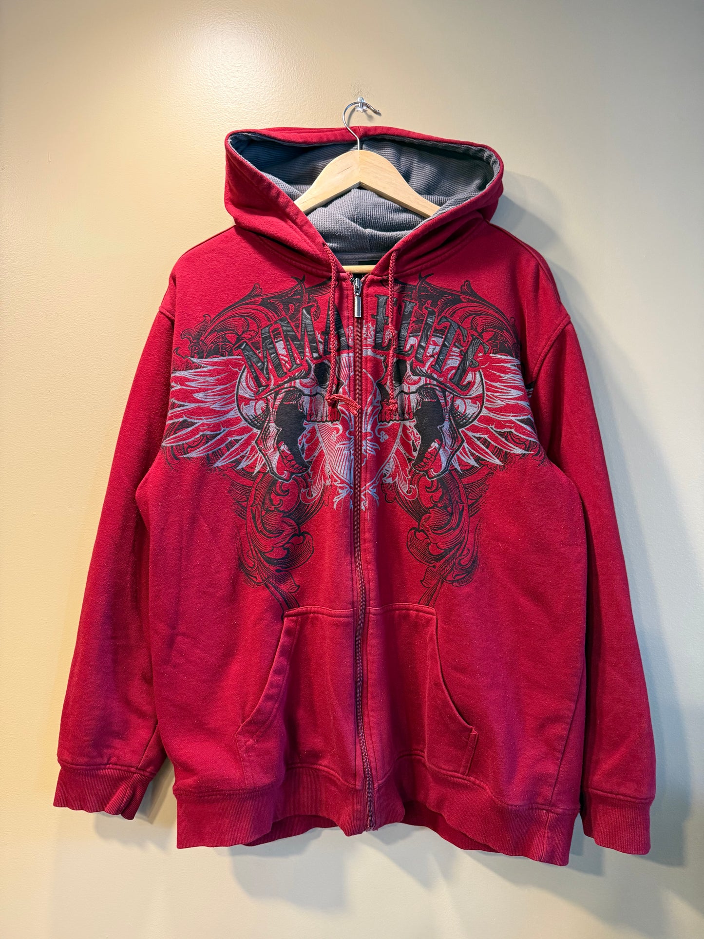Vintage MMA Elite Red Zip-Up Hoodie Sweatshirt- XL