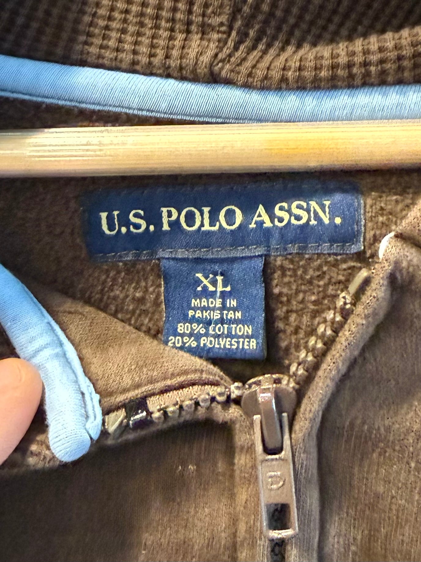 Vintage Y2K USPA Brown & Baby Blue Zip-Up Hoodie Sweatshirt- XL