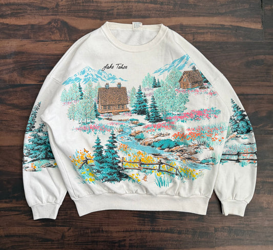 Vintage Lake Tahoe Nature All Over Print Crewneck Sweatshirt- XL