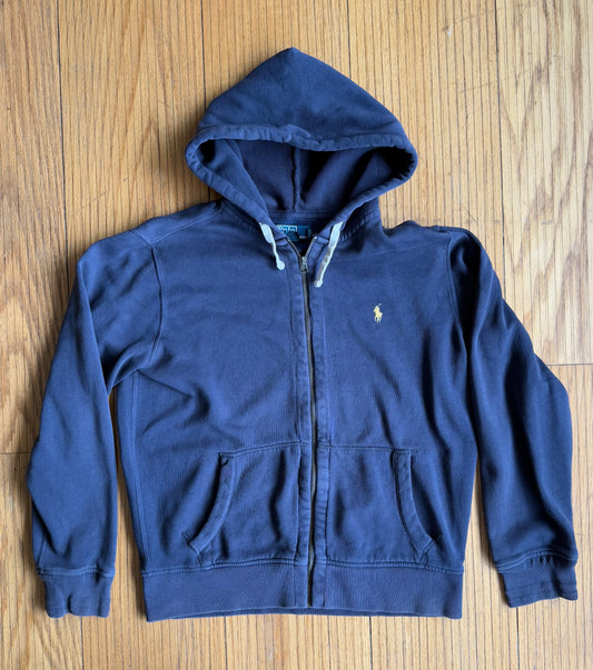 Vintage Polo Ralph Lauren Navy Blue Zip Up Hoodie Sweatshirt- L