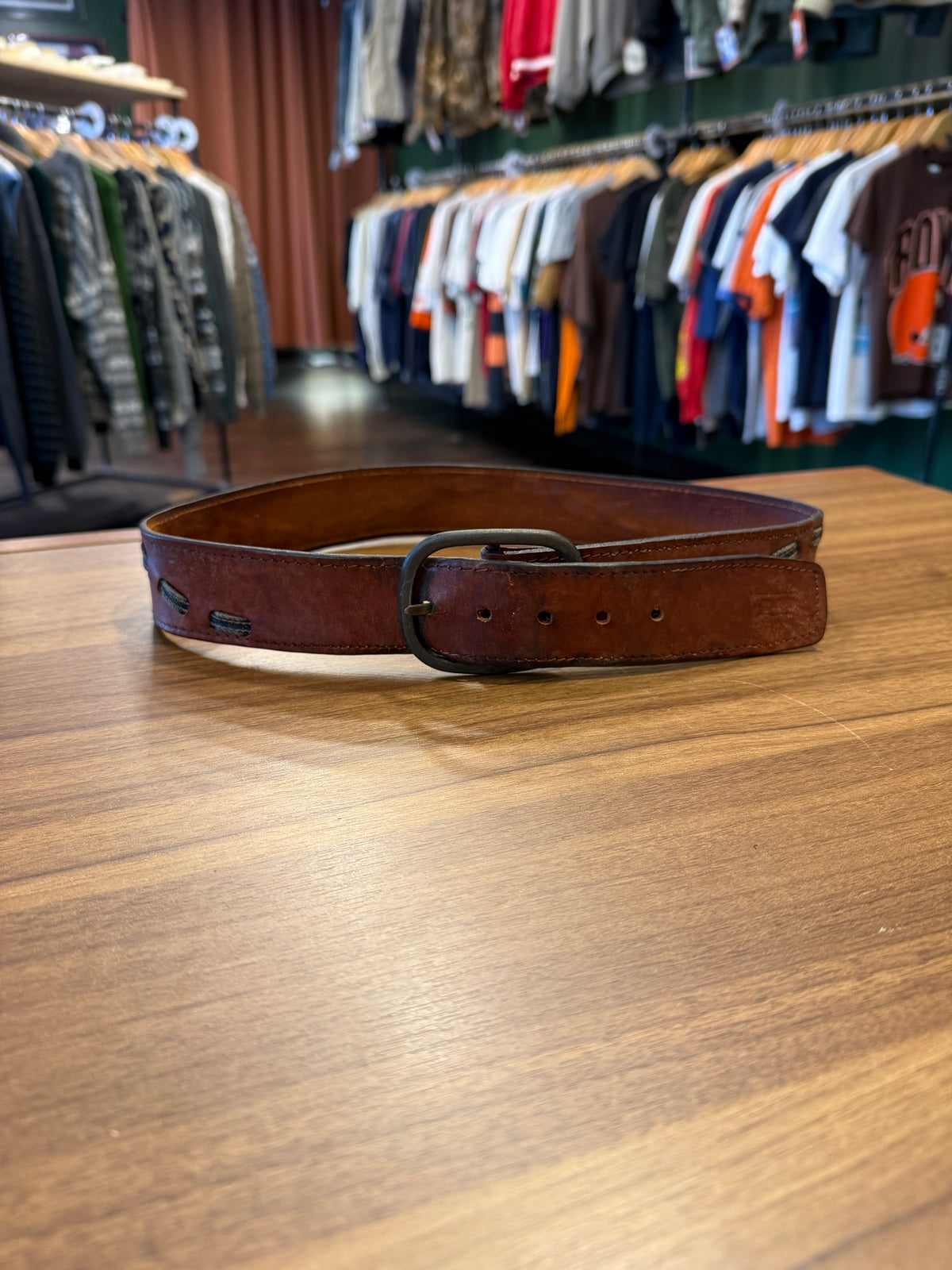 Vintage 70s Levi’s Leather Denim Loop Belt- 28 to 32
