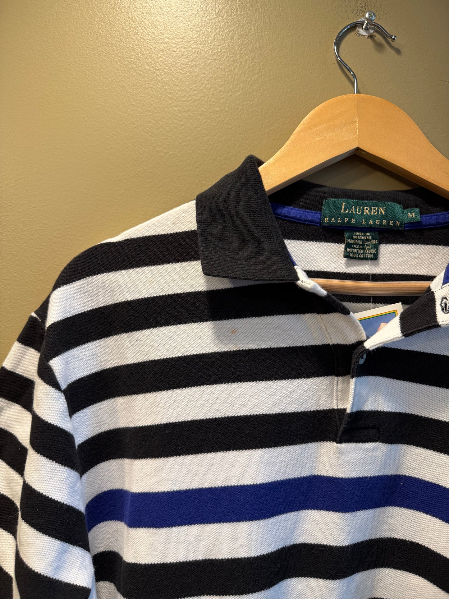 Vintage Lauren Ralph Lauren White Striped Polo Shirt- M
