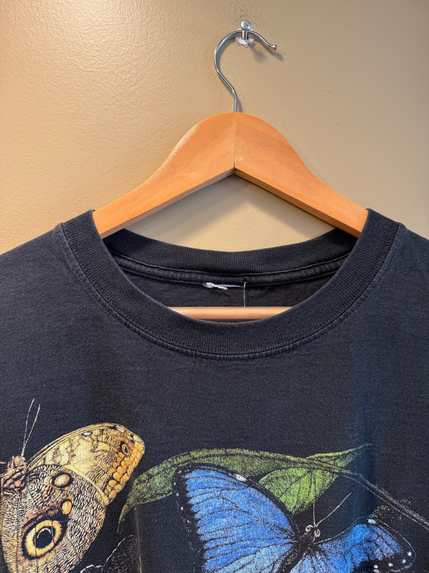 Vintage Butterflies Black T-Shirt- XL