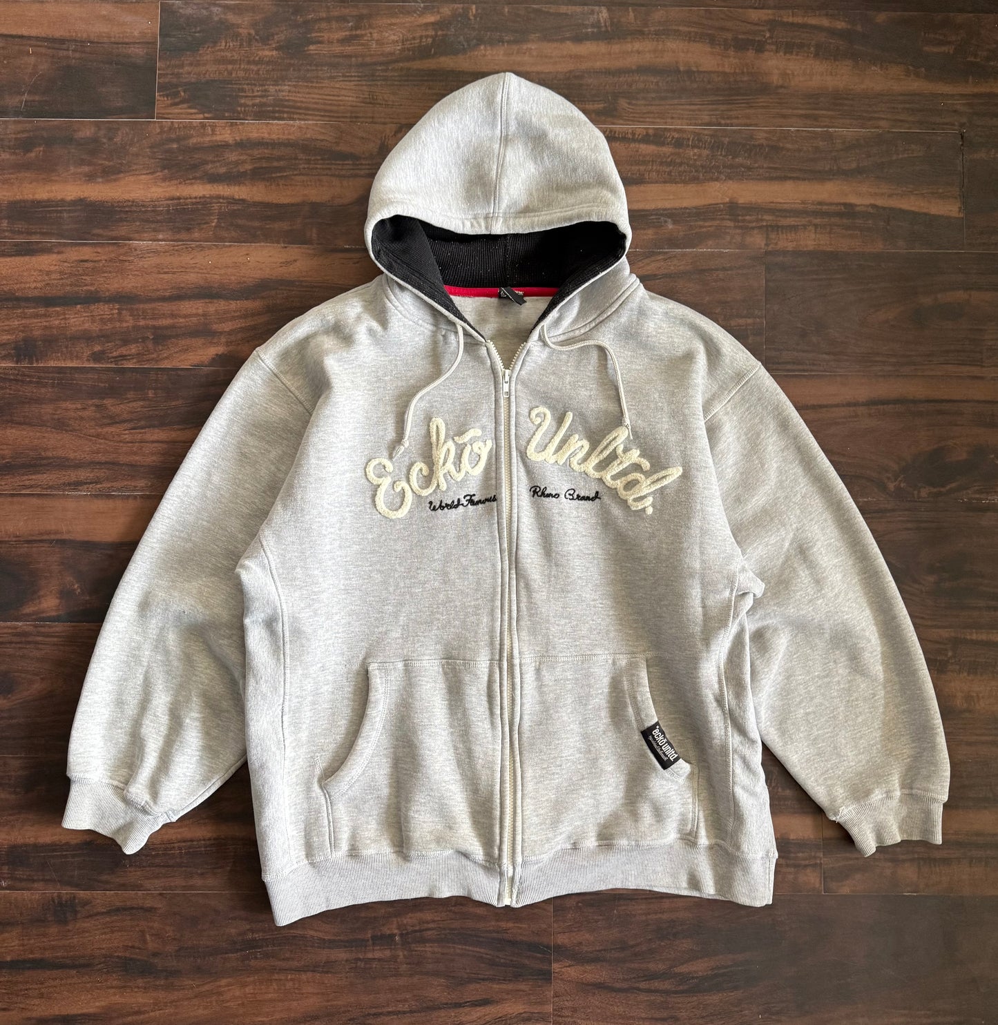 Vintage Ecko Unlimited Gray Zip-Up Heavyweight Hoodie Sweatshirt- XL