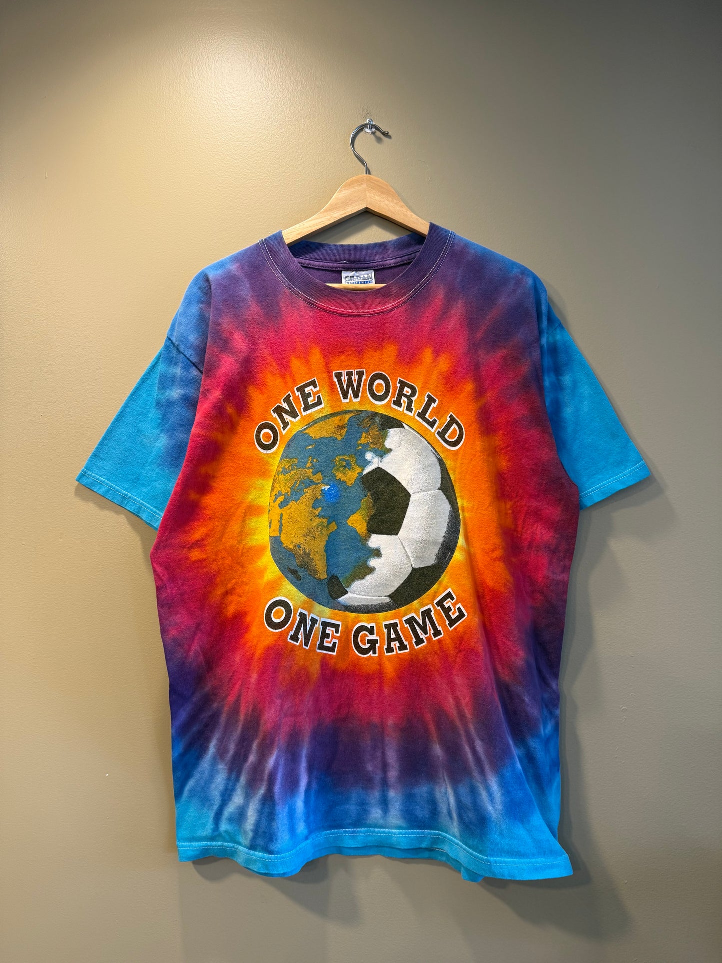 Vintage One World One Game Football Soccer Tie Dye T-Shirt- L