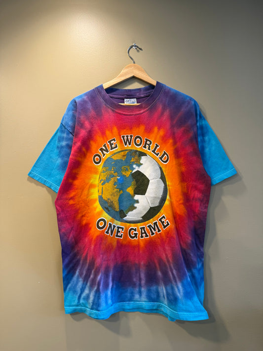 Vintage One World One Game Football Soccer Tie Dye T-Shirt- L