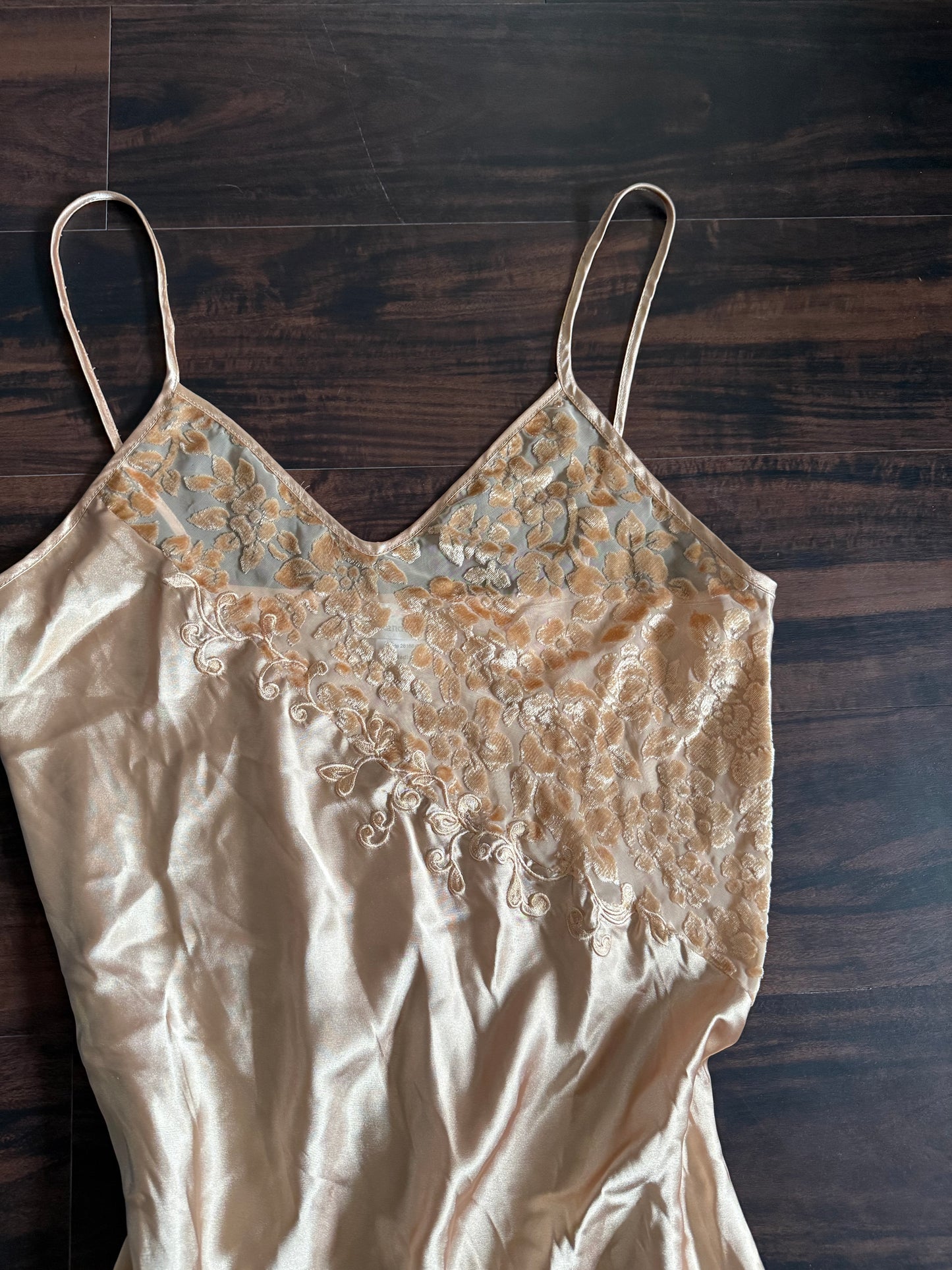 Vintage Gold Floral Slip Lingerie Dress- M