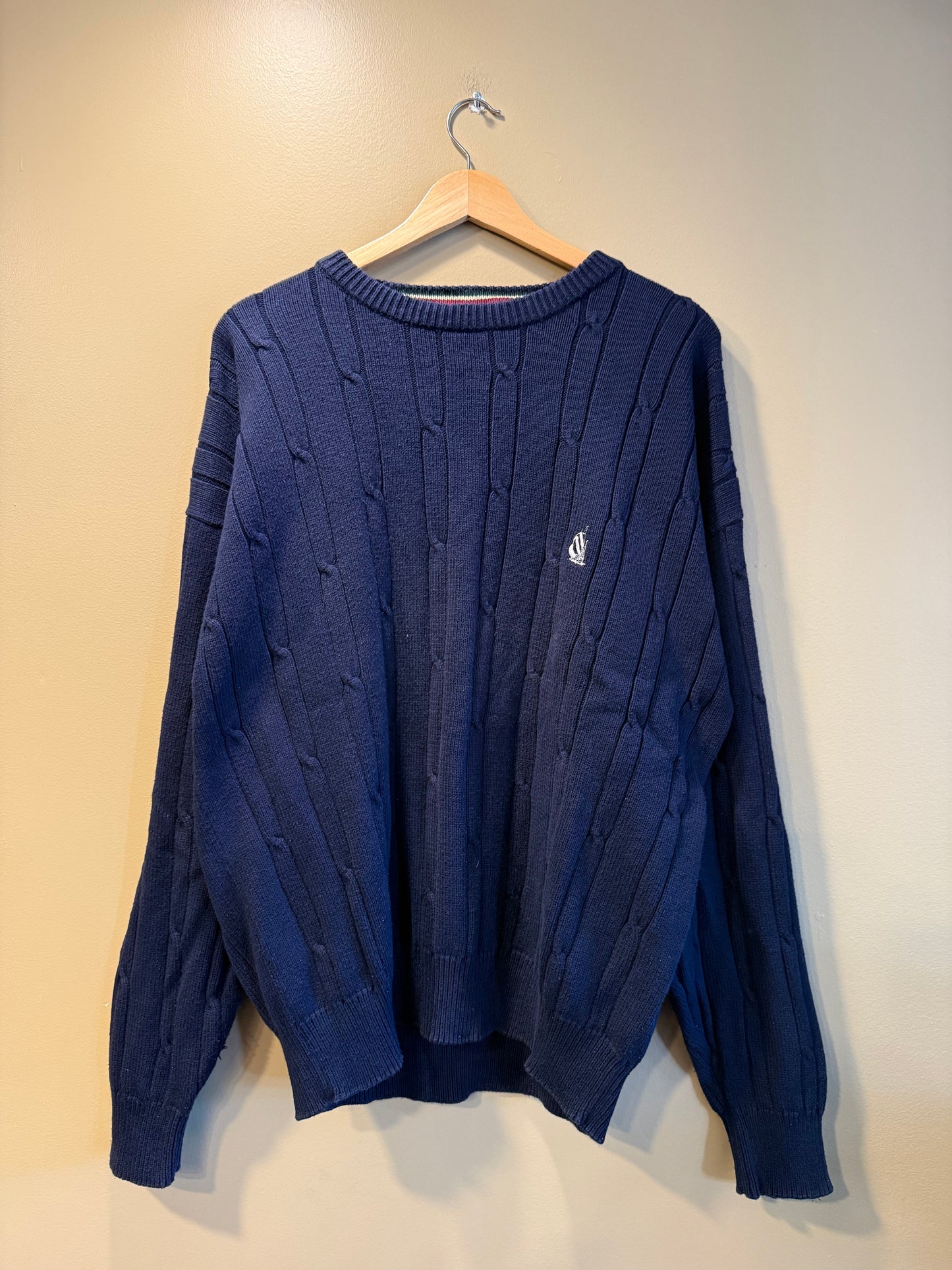 Vintage Navy Blue Nautica Cable Knit Sweater- L