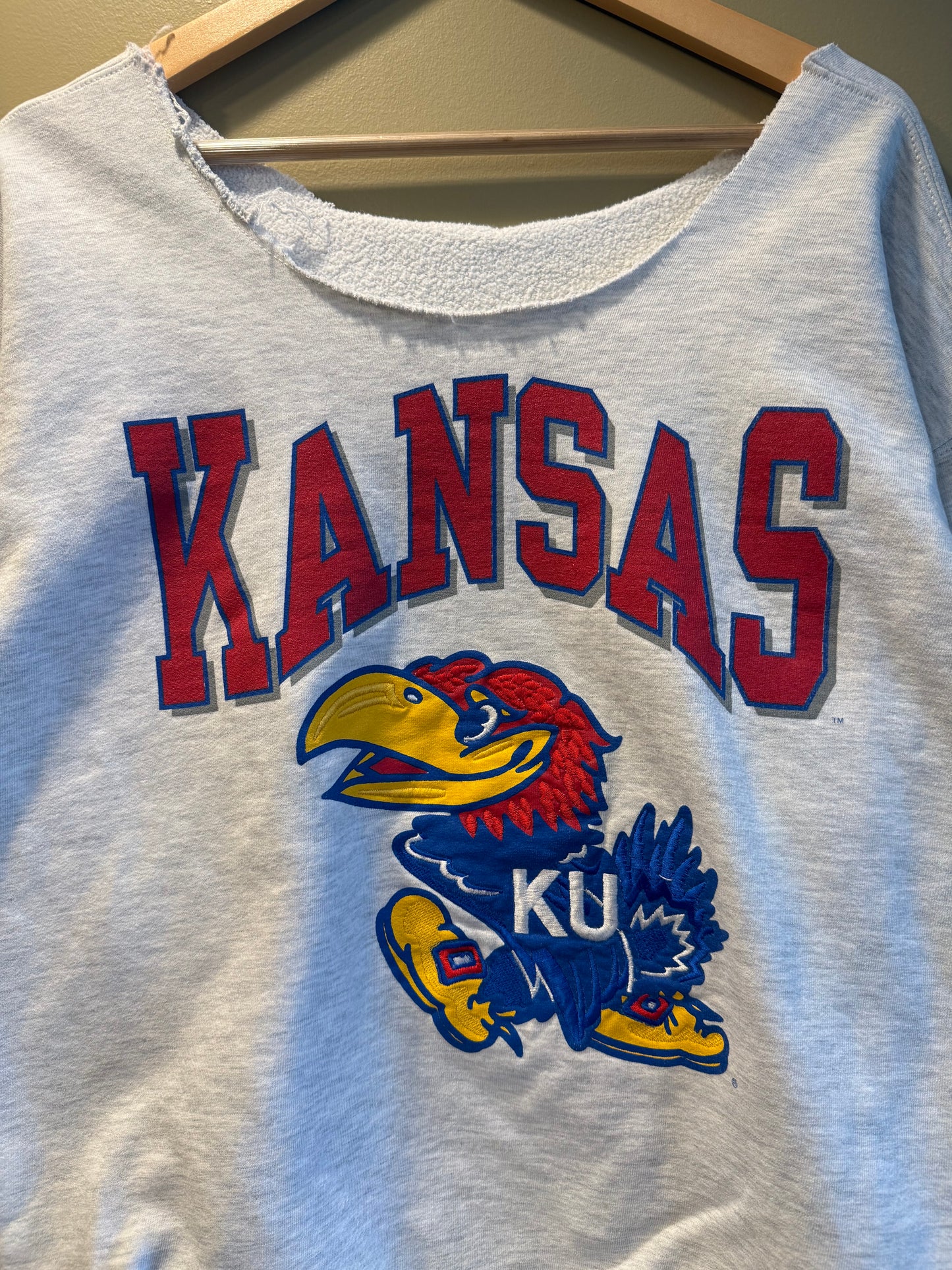 Vintage University of Kansas Jayhawks Chopped Neck Crewneck Sweatshirt- XL