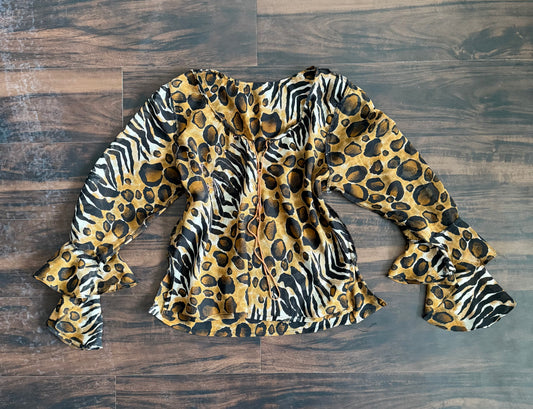 Vintage Y2K Leopard & Zebra Print Blouse- L