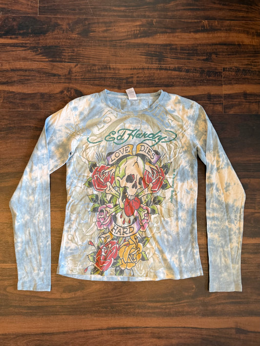 Vintage Y2K Ed Hardy Women’s Tie Dye Long Sleeve T-Shirt- L