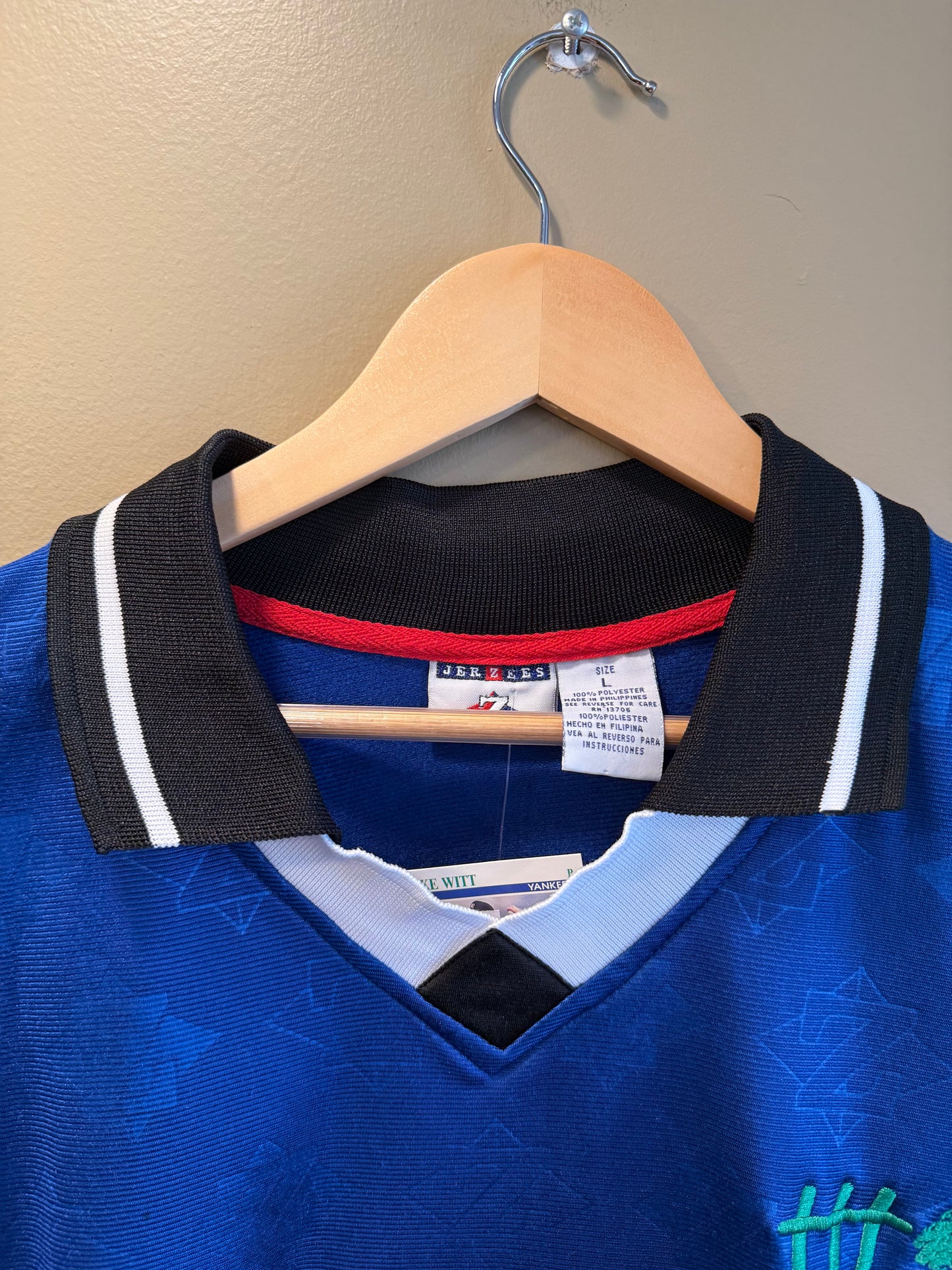TTT Jerzees Blue Long Sleeve Collared Football Soccer Jersey- L