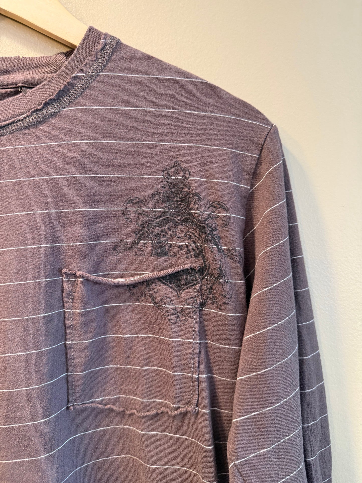 Vintage Y2K Palm Striped Brown Long Sleeve T-Shirt- M