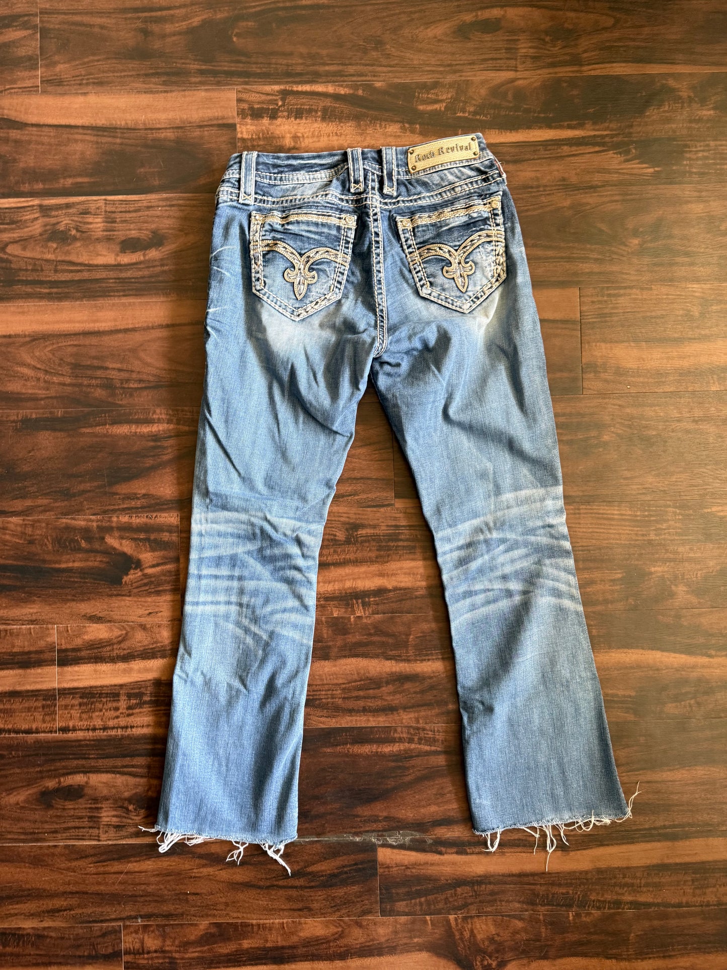 Vintage Y2K Rock Revival Embellished Low Rise Flare Denim Jeans- 32x29