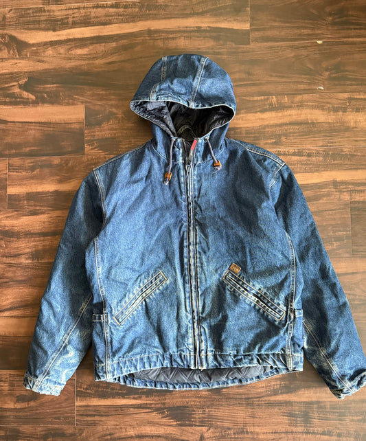 Vintage Wrangler Riggs Workwear Denim Hooded Jacket- XL