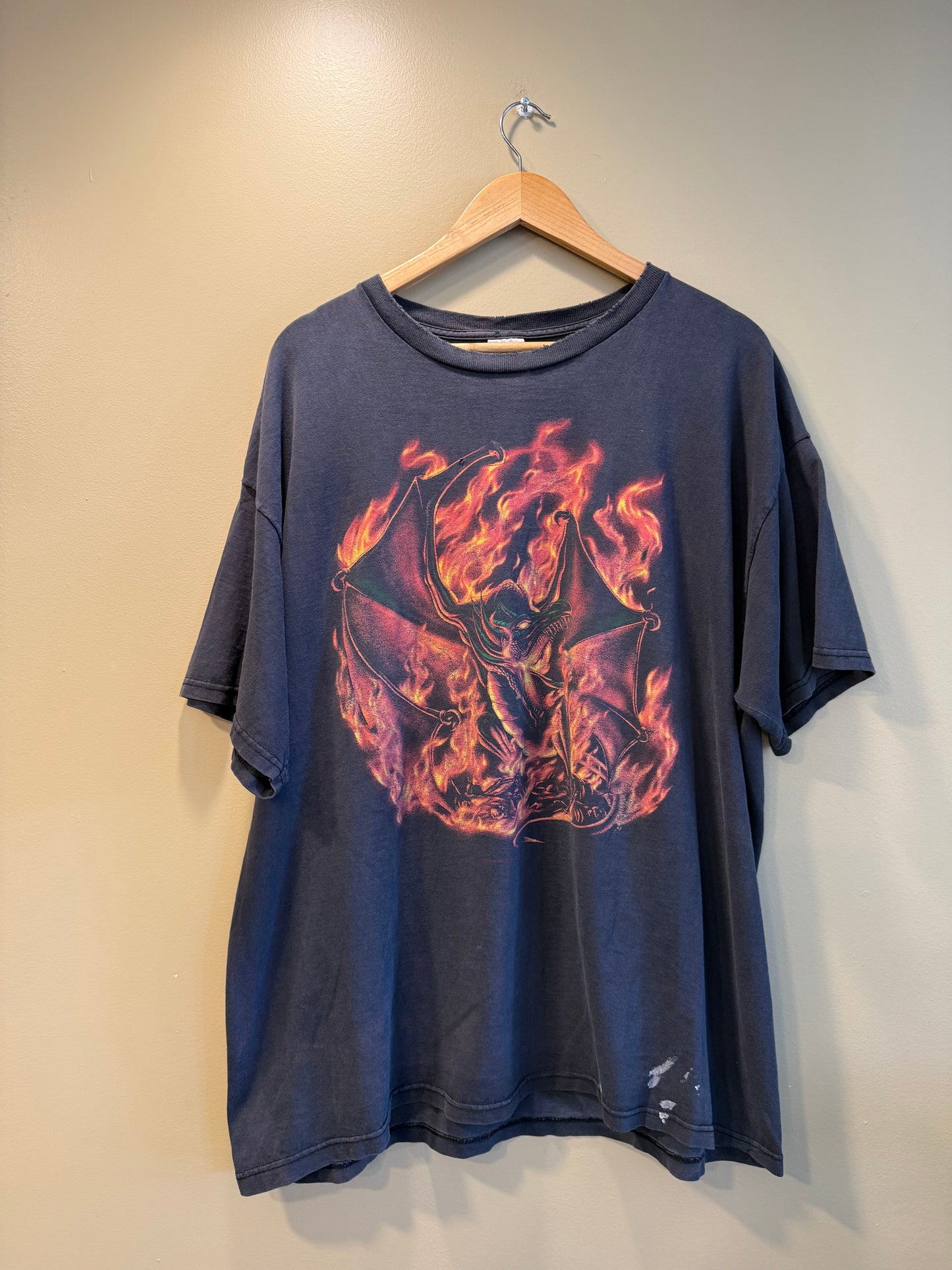 Vintage Y2K Fire Dragon Black T-Shirt- XL