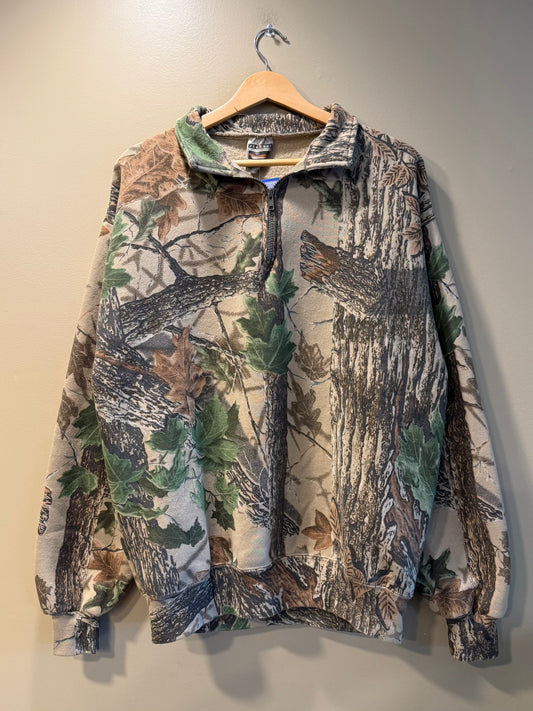Vintage Jerzees Outdoors RealTree Camo Quarter-Zip Sweatshirt- L